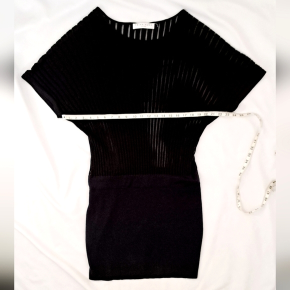 Trina Turk Black Sweater Knit Dress Mini Pima Cotton Mesh Dolman Sleeve LBD M - Picture 8 of 16